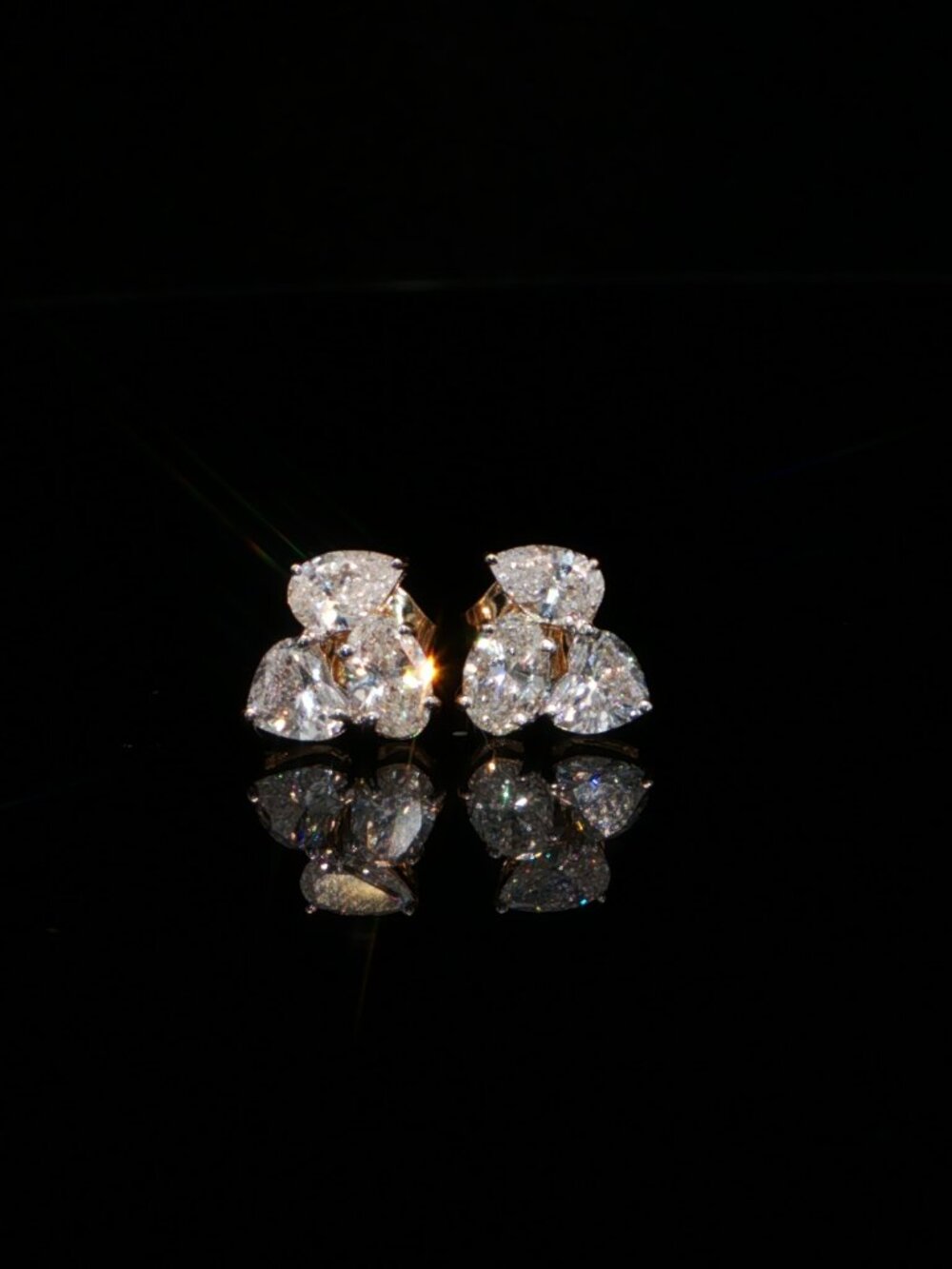 1.32 CTW Heart, Oval & Pear Lab-Grown Diamond Cluster Stud Earrings - 14K Yellow